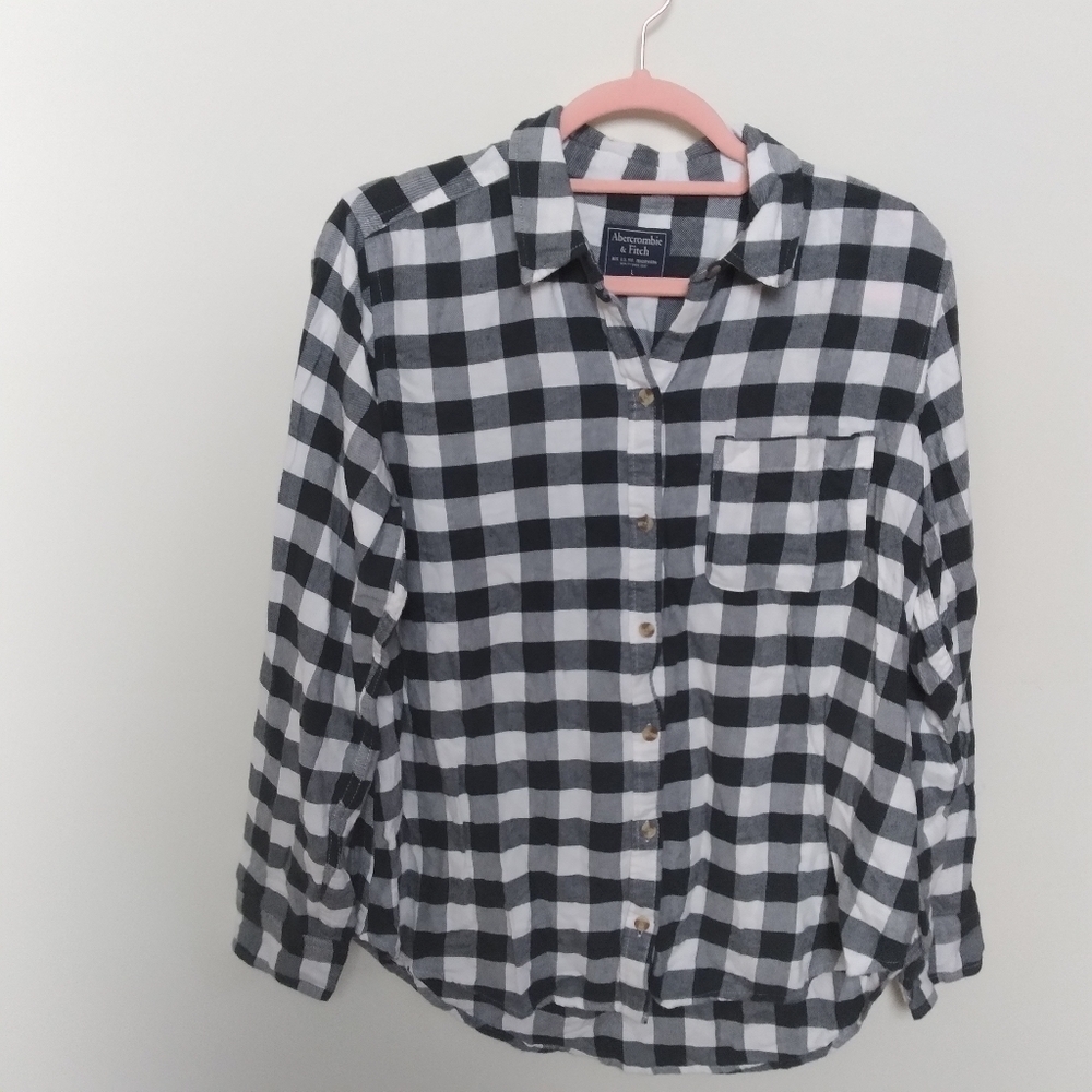 Abercrombie & Fitch Black & White Buffalo Plaid Button Up Shirt Size Large